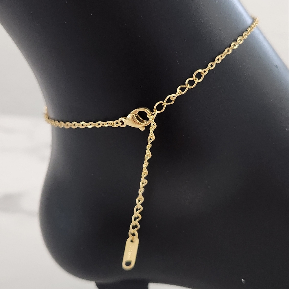 Gold Plated Roman Numeral Charm Anklet with Crystal Accents - Picture 10 of 16